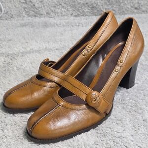 Aerosoles Academia Mary Jane Pumps Tan Brown Leather Block Heel Womens 8M